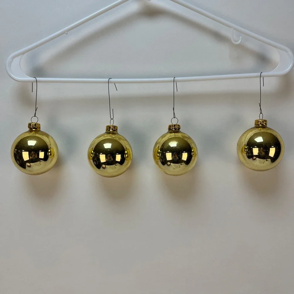Vtg  Victoria Collection Gold Glitter‎ Glass Christmas Ornaments- 2 Boxes